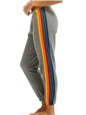 Aviator Nation Gray sweatpants with Retro Rainbow Stripe Patch size small